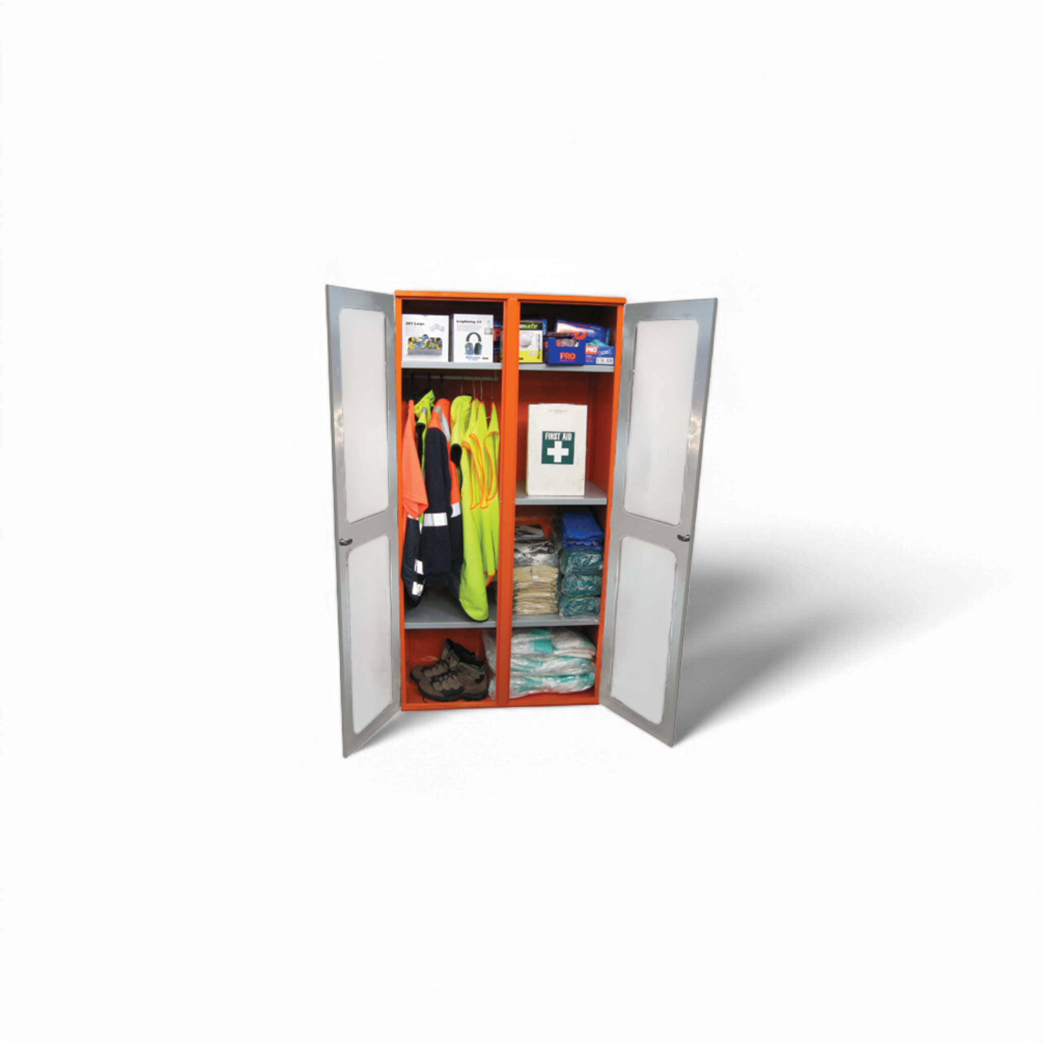 PPE Storage Cabinet - Double Perspex Door (with hanging rail)