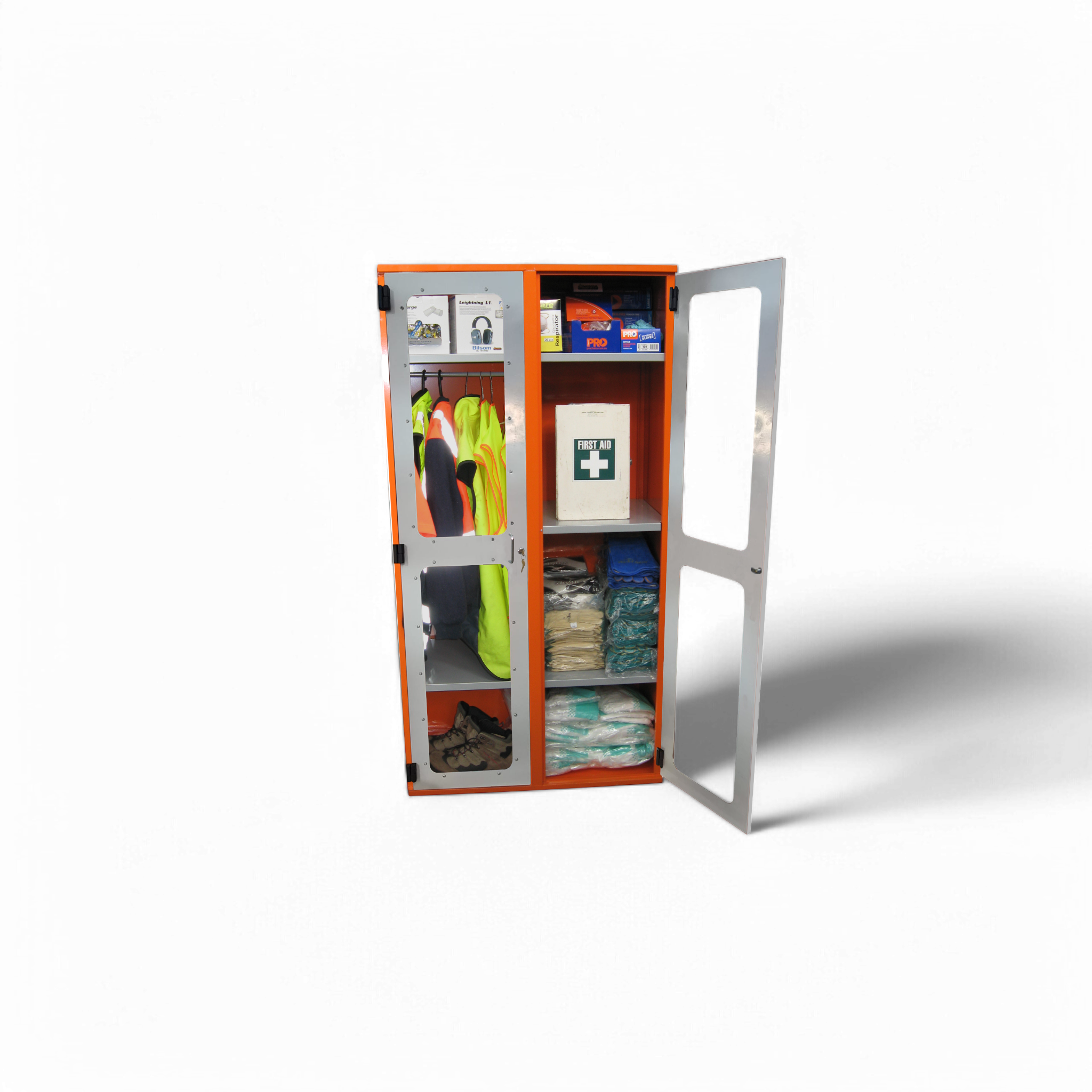 PPE Storage Cabinet - Double Perspex Door (with hanging rail)