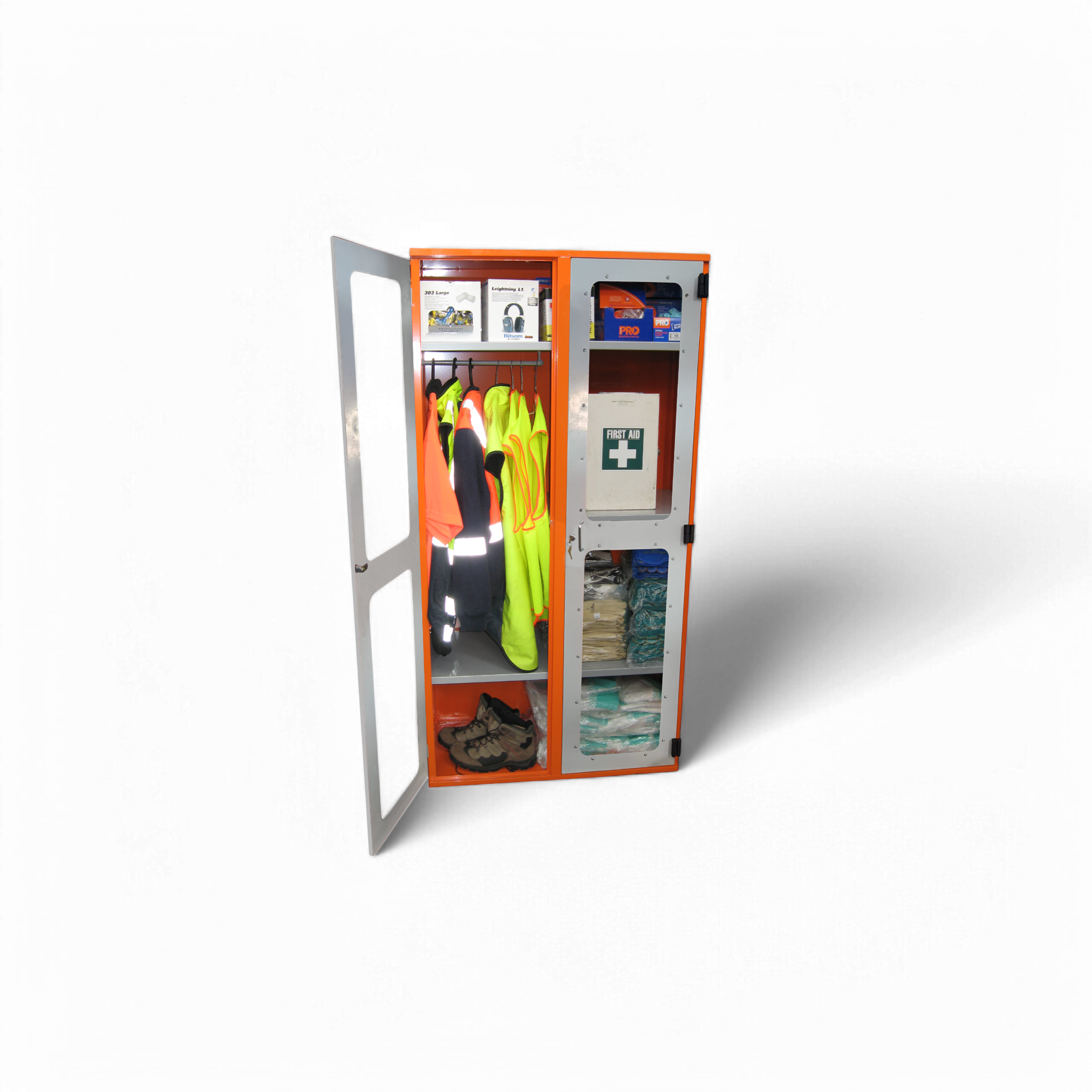 PPE Storage Cabinet - Double Perspex Door (with hanging rail)