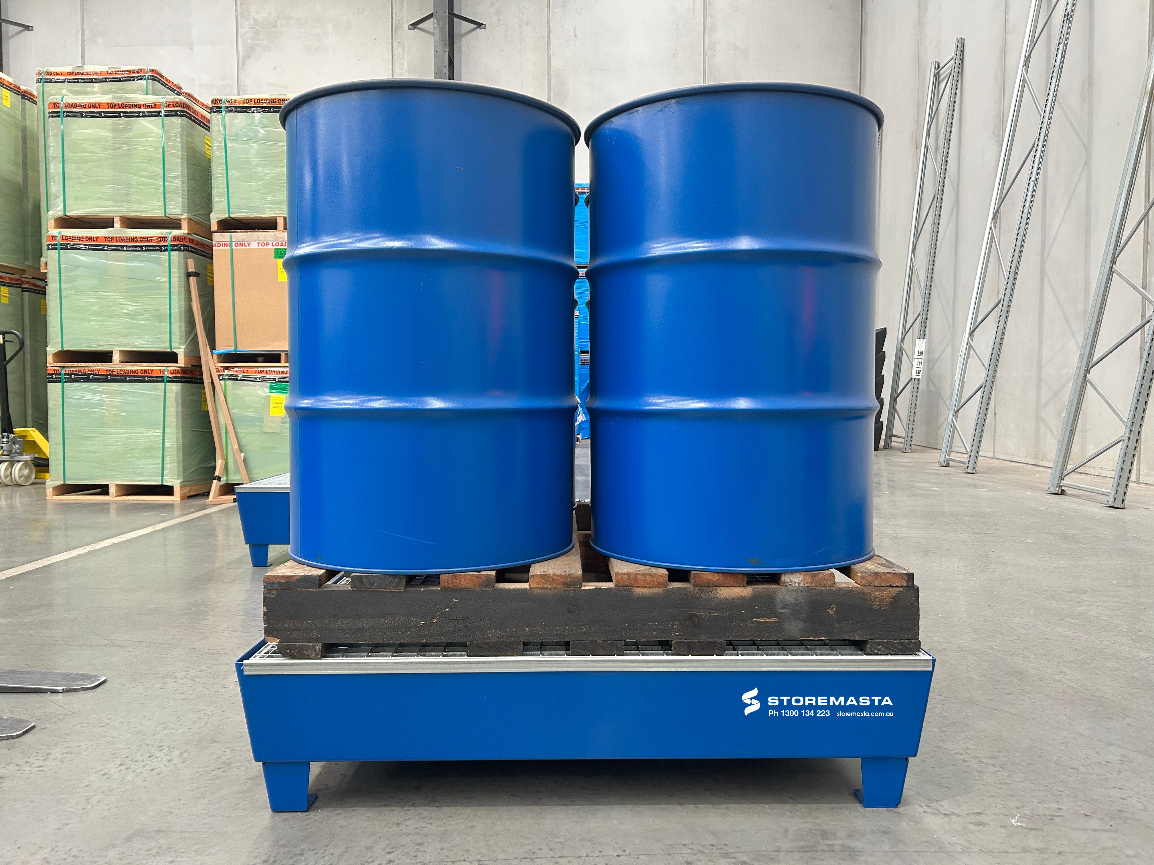 220L Steel Sump Pallet - Blue with Galvanised Grid