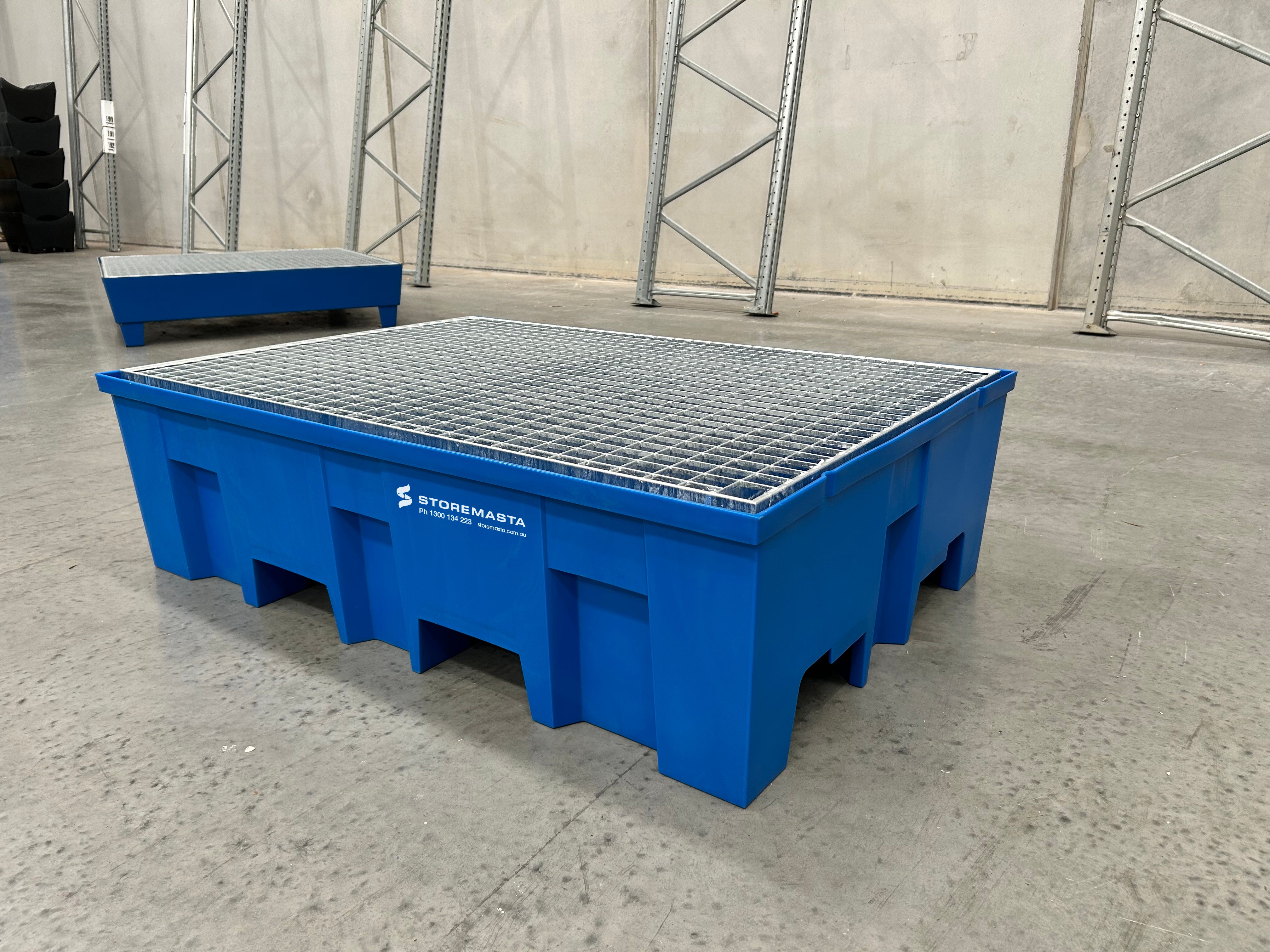 220L Polyethylene Sump Pallet - Blue with Galvanised Grid