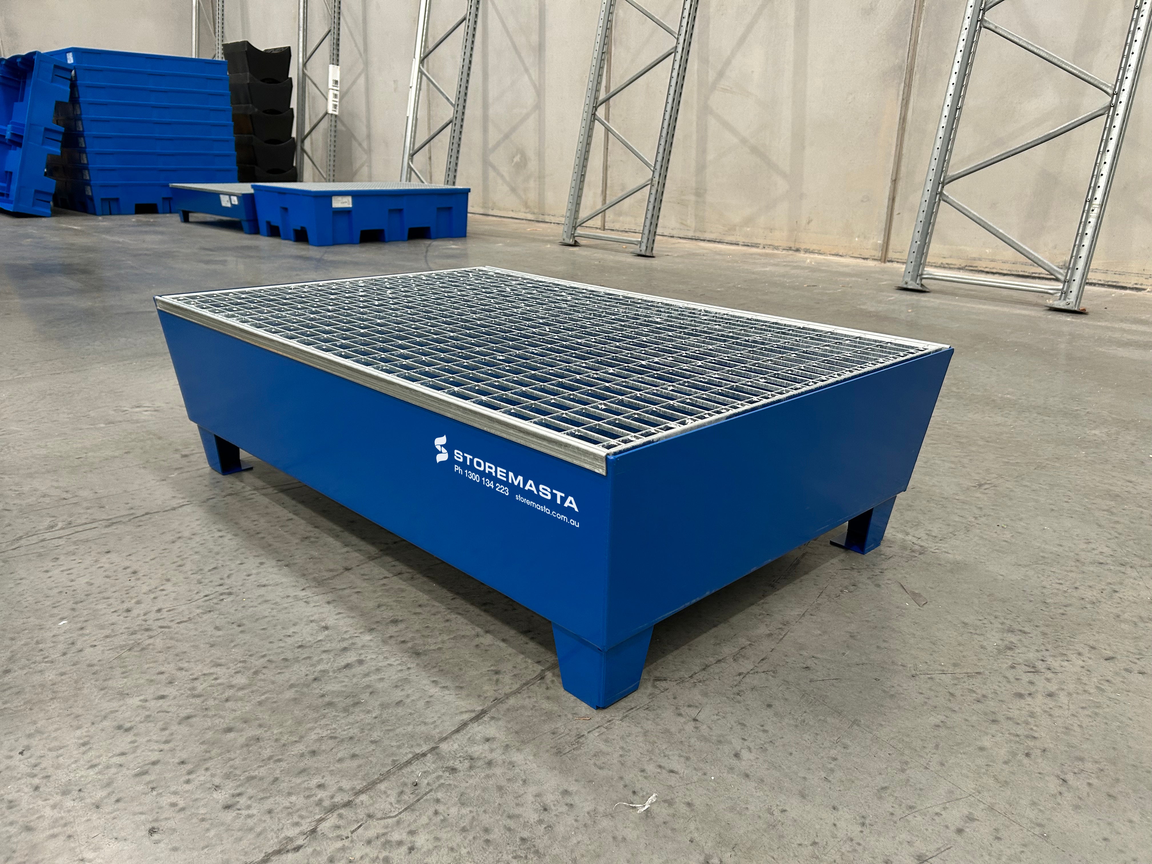 205L Steel Sump Pallet - Blue with Feet