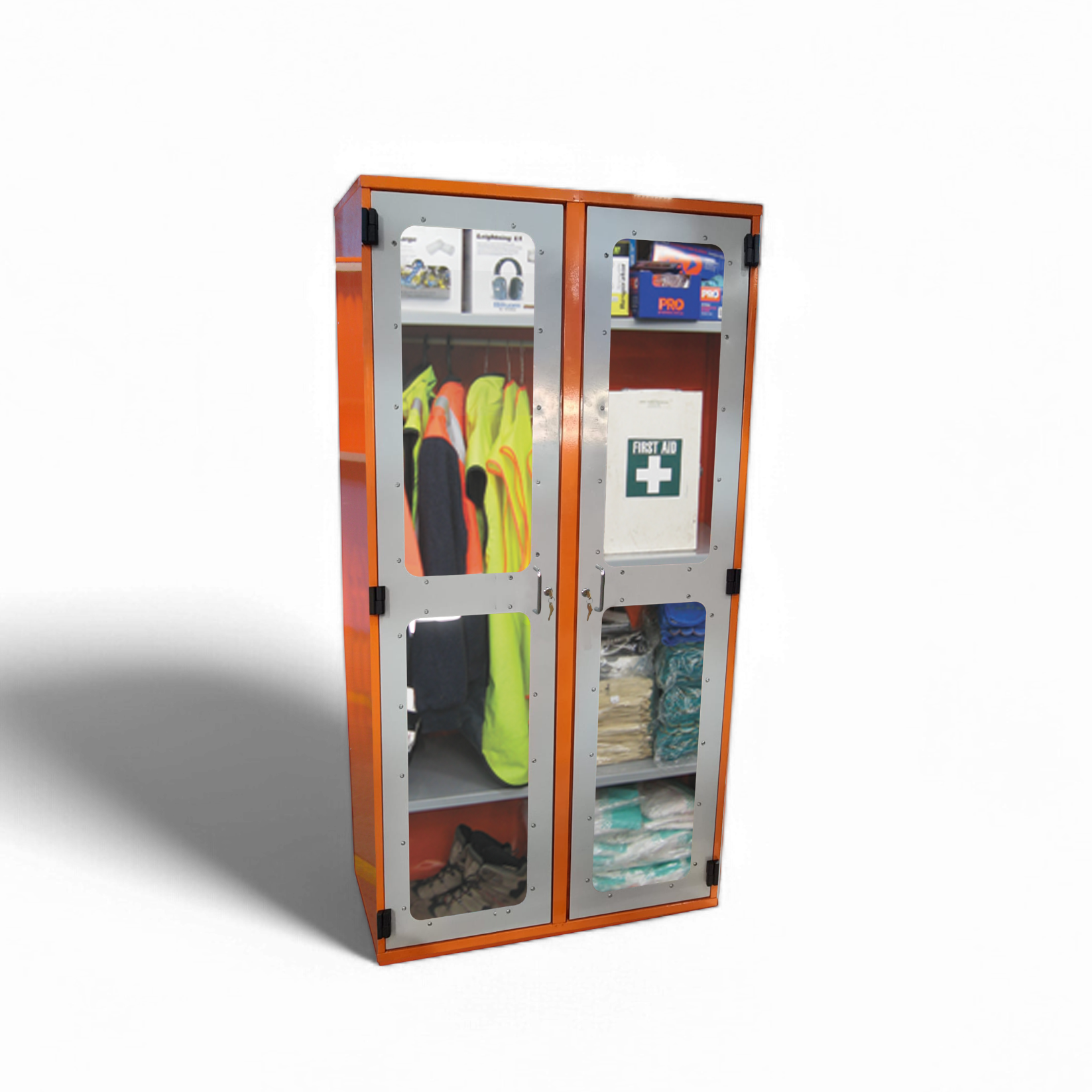 PPE Storage Cabinet - Double Perspex Door (with hanging rail)