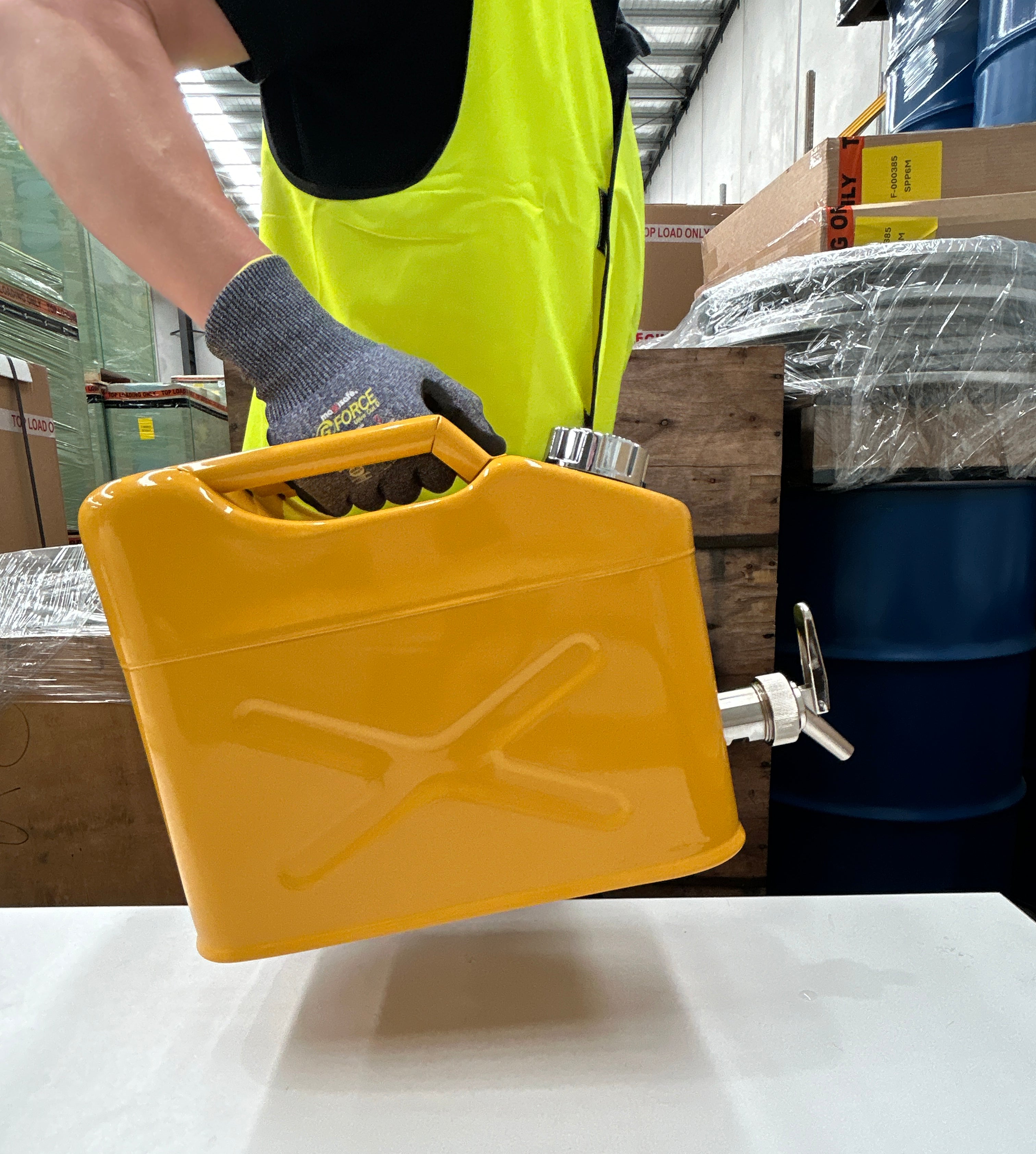 10L Safety Canister - Yellow Galvanised with Screw Cap