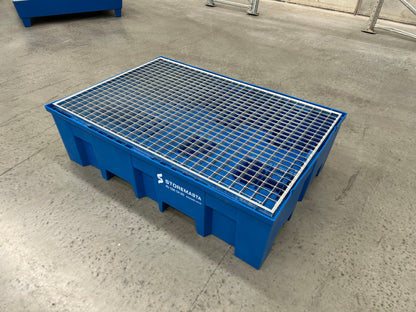 220L Polyethylene Sump Pallet - Blue with Galvanised Grid