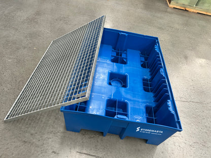 220L Polyethylene Sump Pallet - Blue with Galvanised Grid