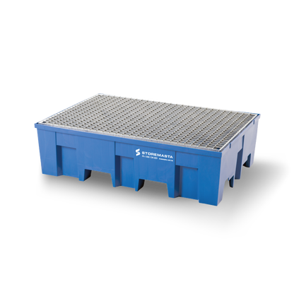 220L Polyethylene Sump Pallet - Blue with Galvanised Grid