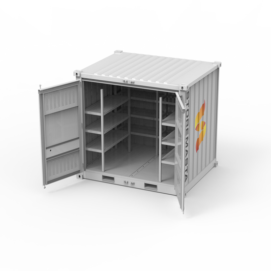 10ft Dangerous Goods Container With Storage Module - Perimeter Racking, 4 Levels, Adjustable