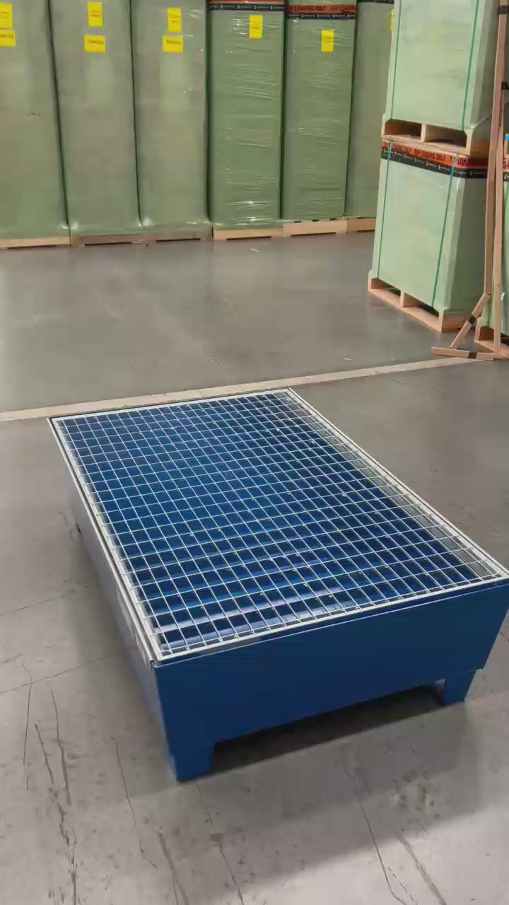 205L Steel Sump Pallet - Blue with Feet